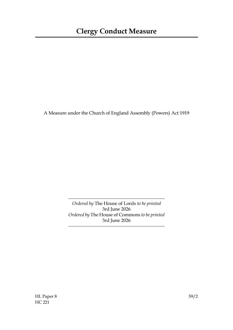 Ecclesiastical Committee. Clergy Conduct Measure