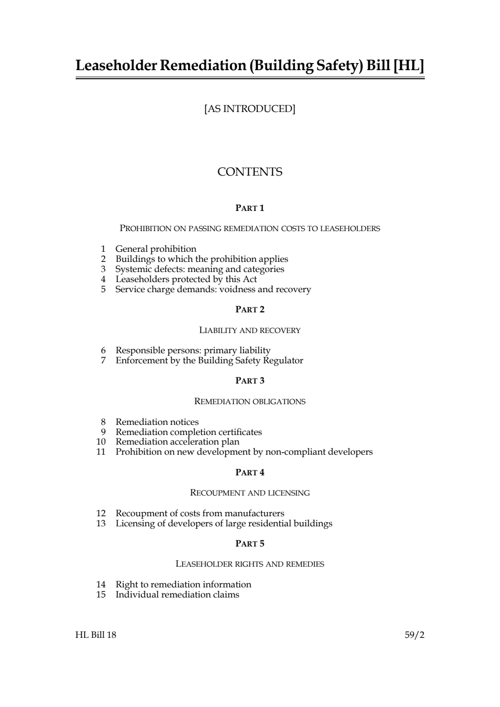 Leaseholder Remediation (Building Safety) Bill