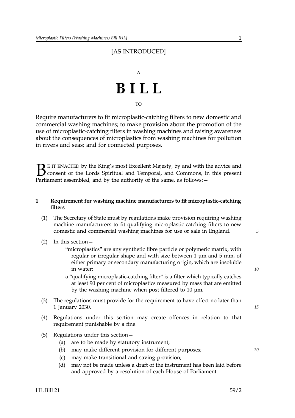 Microplastic Filters (Washing Machines) Bill
