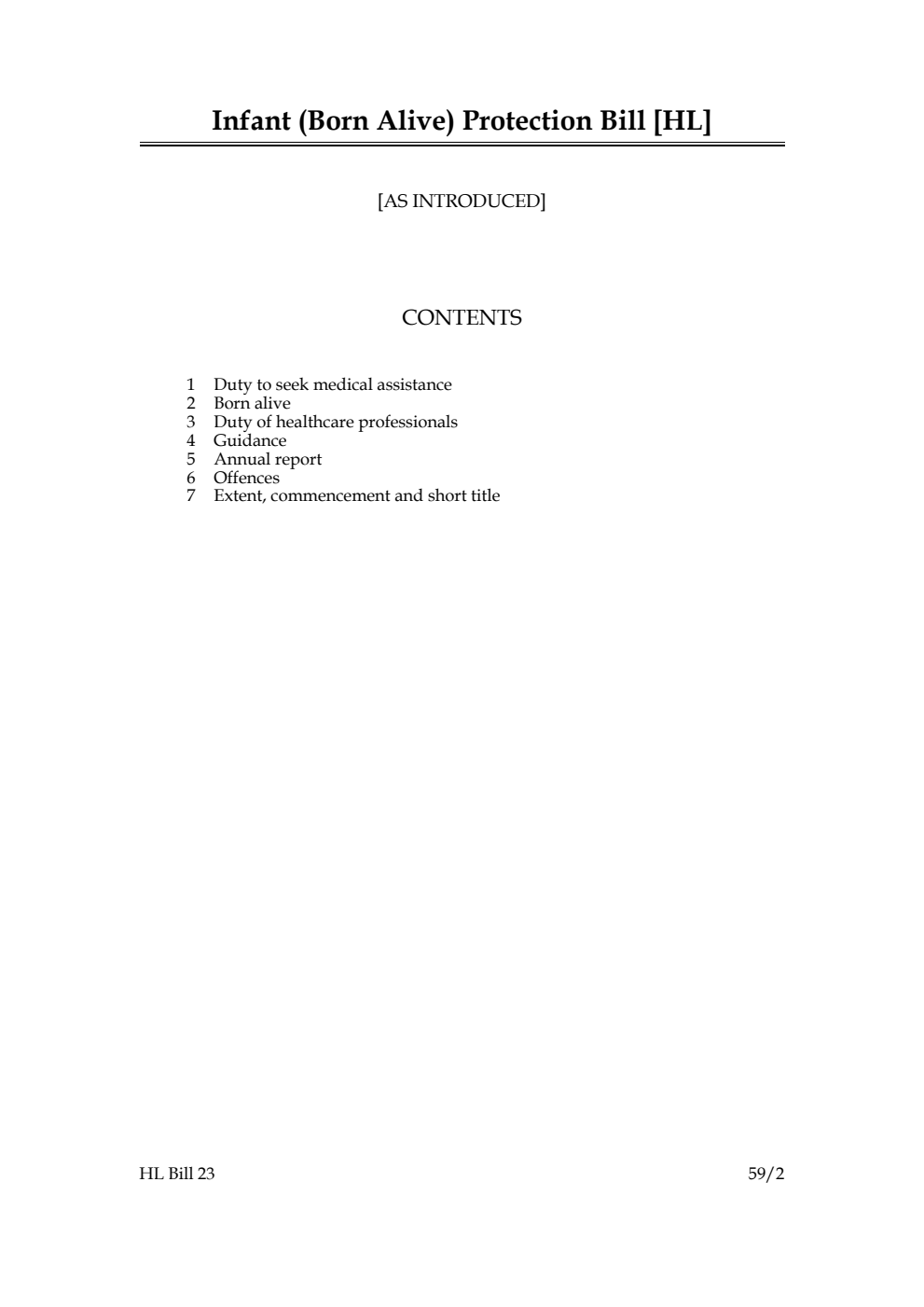 Infant (Born Alive) Protection Bill