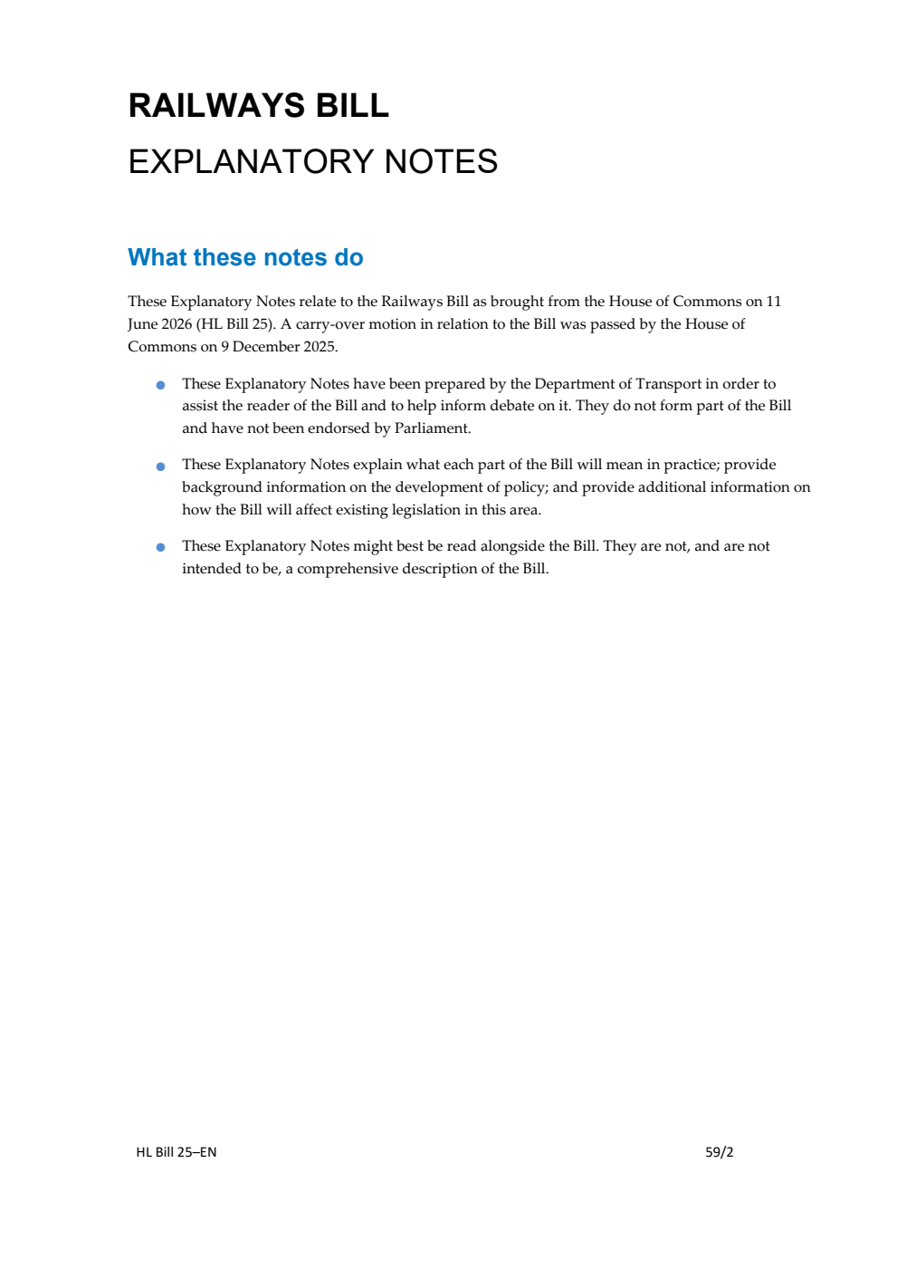 Railways Bill Explanatory Notes
