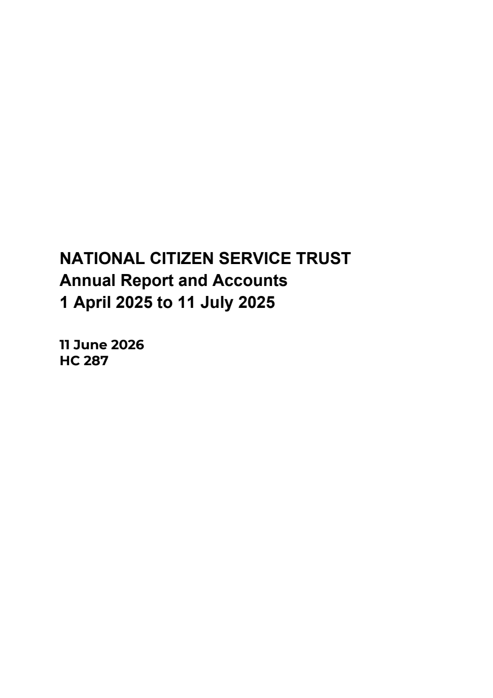 National Citizen Service Trust Annual Report and Accounts 1 April 2025 to 11 July 2025