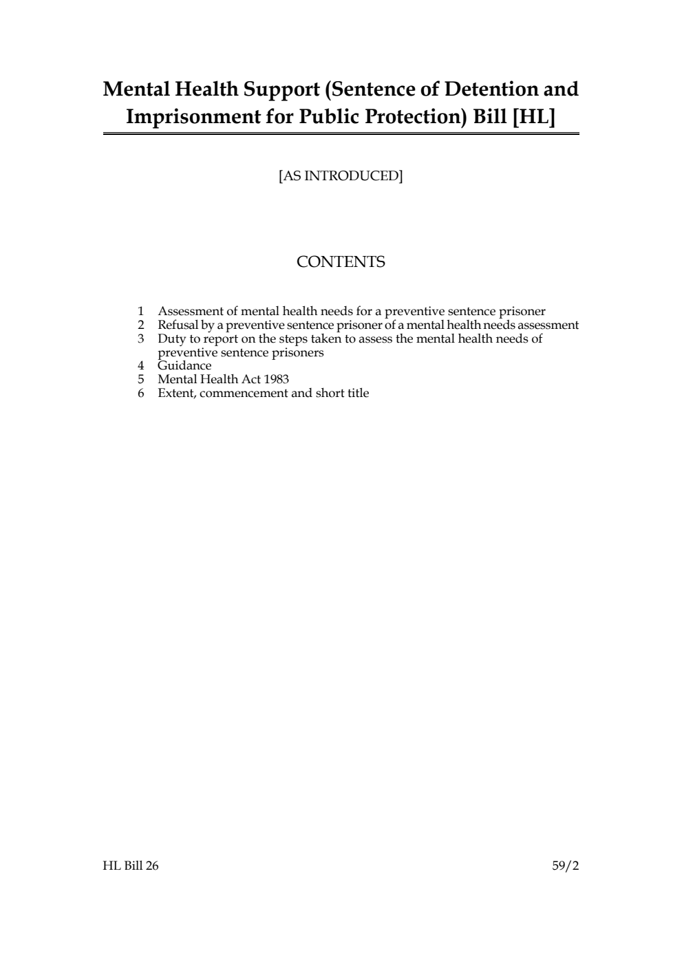 Mental Health Support (Sentence of Detention and Imprisonment for Public Protection) Bill