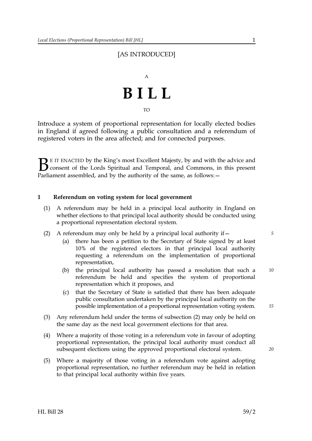 Local Elections (Proportional Representation) Bill