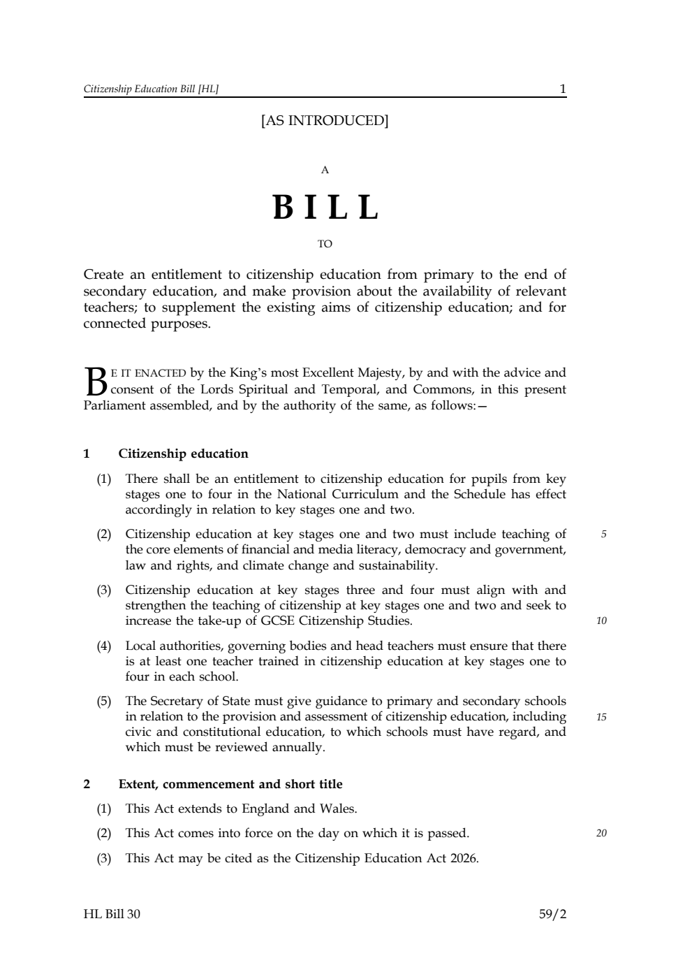 Citizenship Education Bill