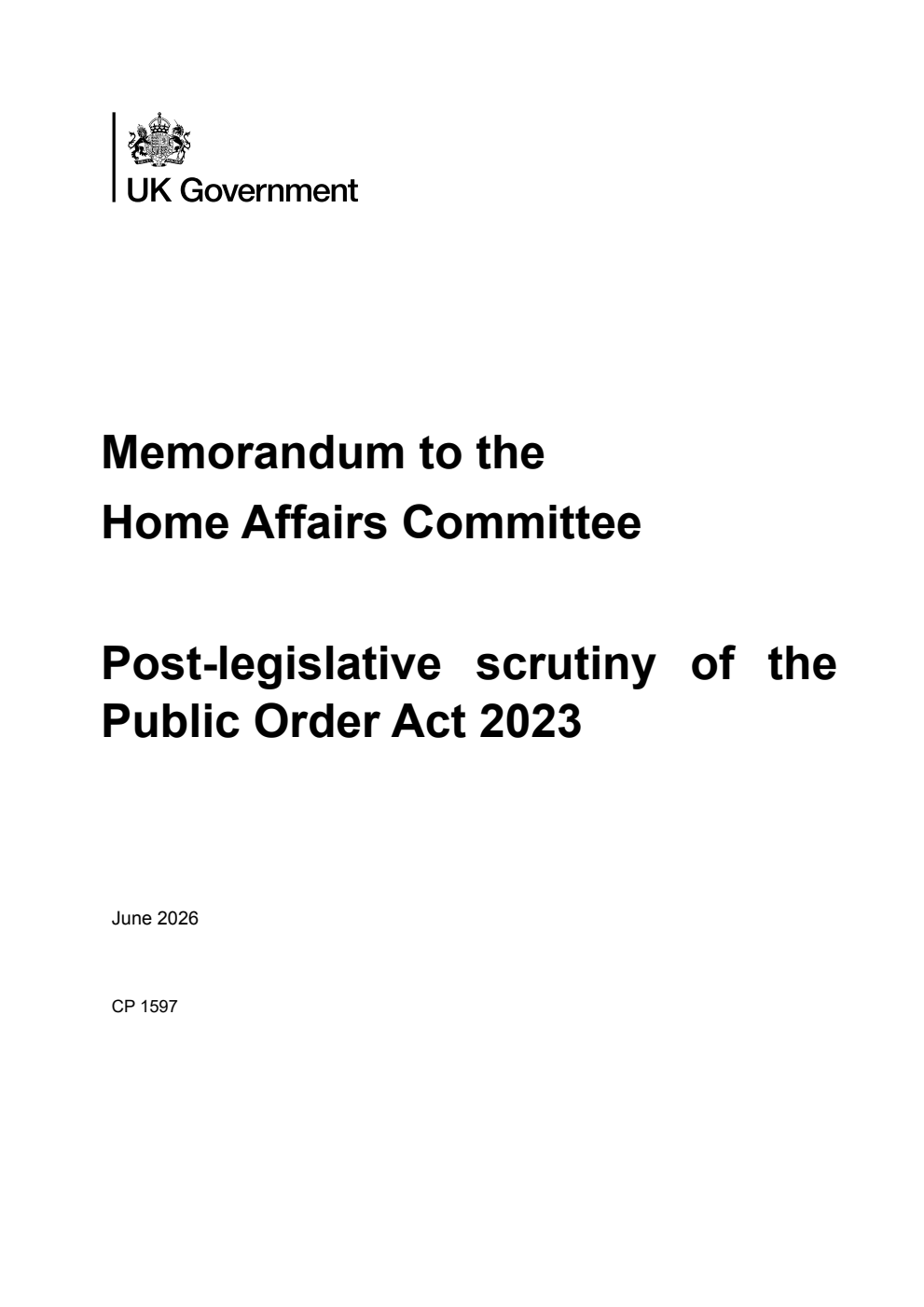 Memorandum to the Home Affairs Committee: Post-legislative scrutiny of the Public Order Act 2023
