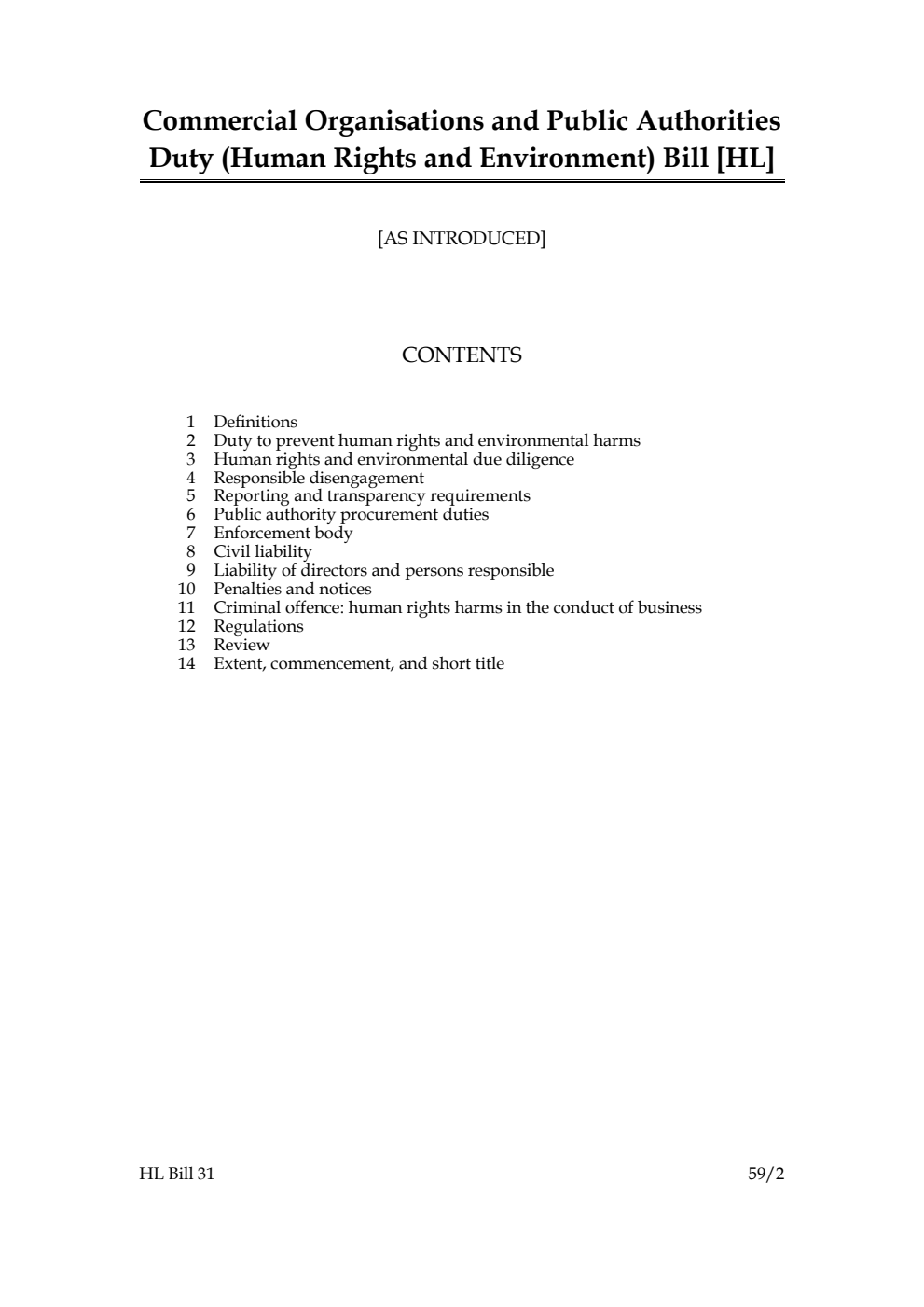 Commercial Organisations and Public Authorities Duty (Human Rights and Environment) Bill
