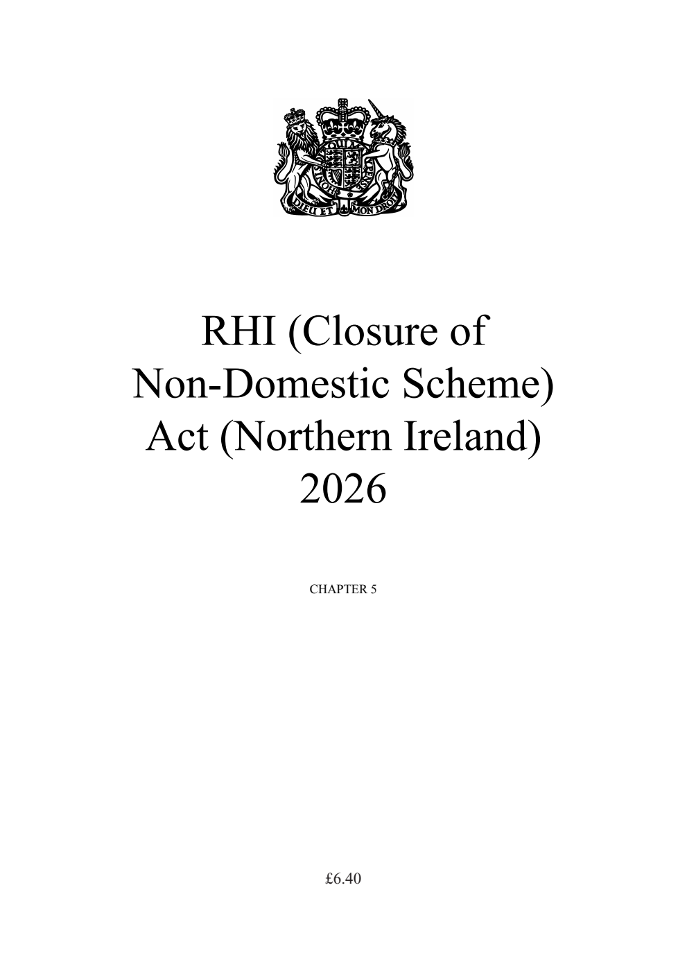 RHI (Closure of Non-Domestic Scheme) Act (Northern Ireland) 2026