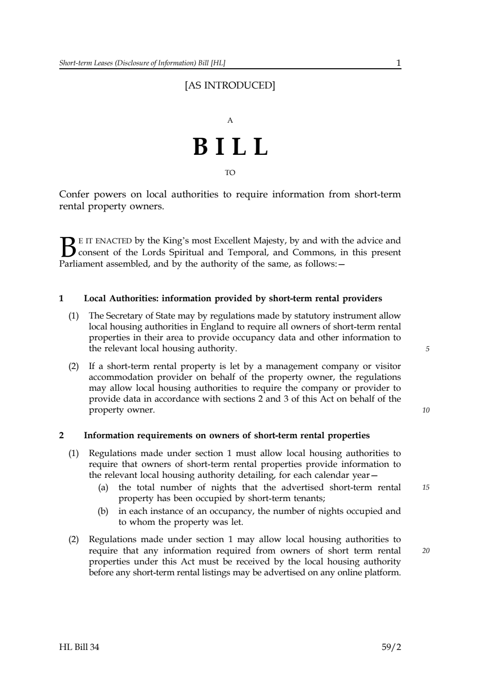 Short-term Leases (Disclosure of Information) Bill