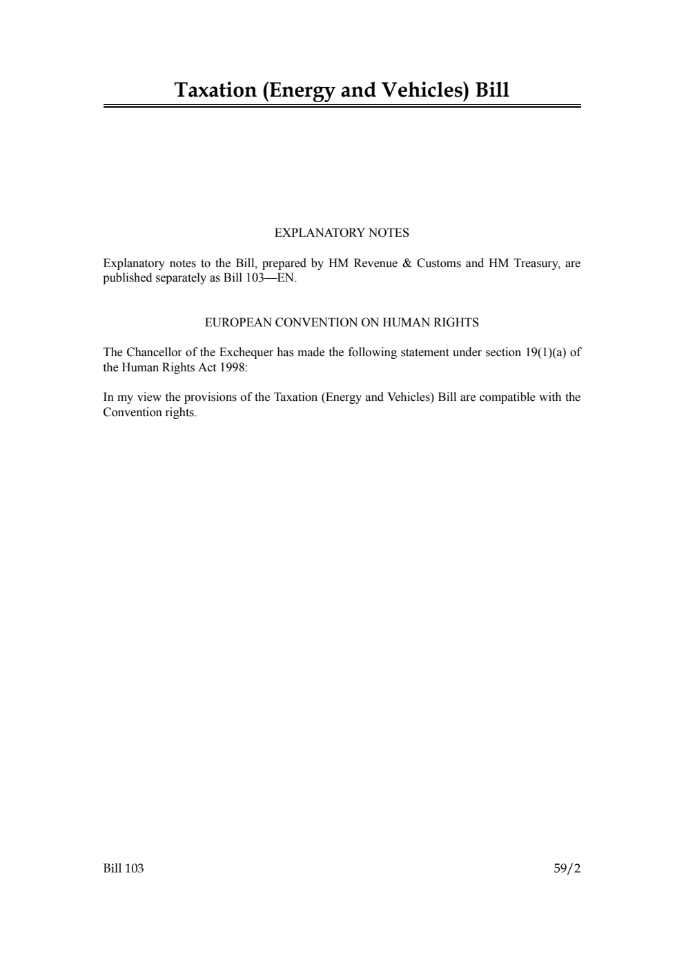 Taxation (Energy and Vehicles) Bill