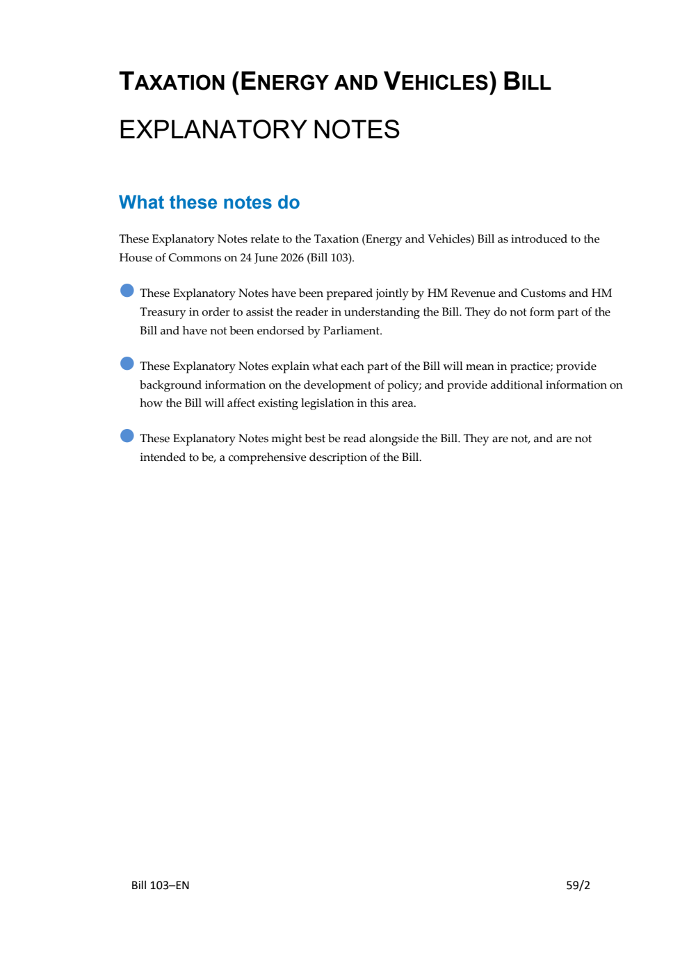 Taxation (Energy and Vehicles) Bill Explanatory Notes