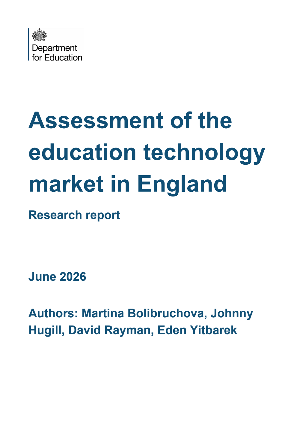DFERR 1638 Assessment of the education technology market in England. Research report. June 2026