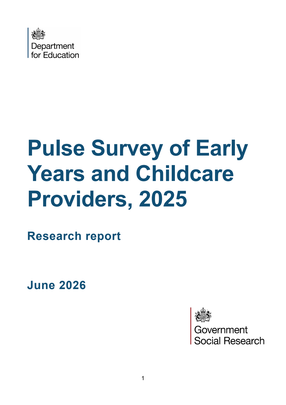DFERR 1635 Pulse Survey of Early Years and Childcare Providers, 2025. Research report. June 2026