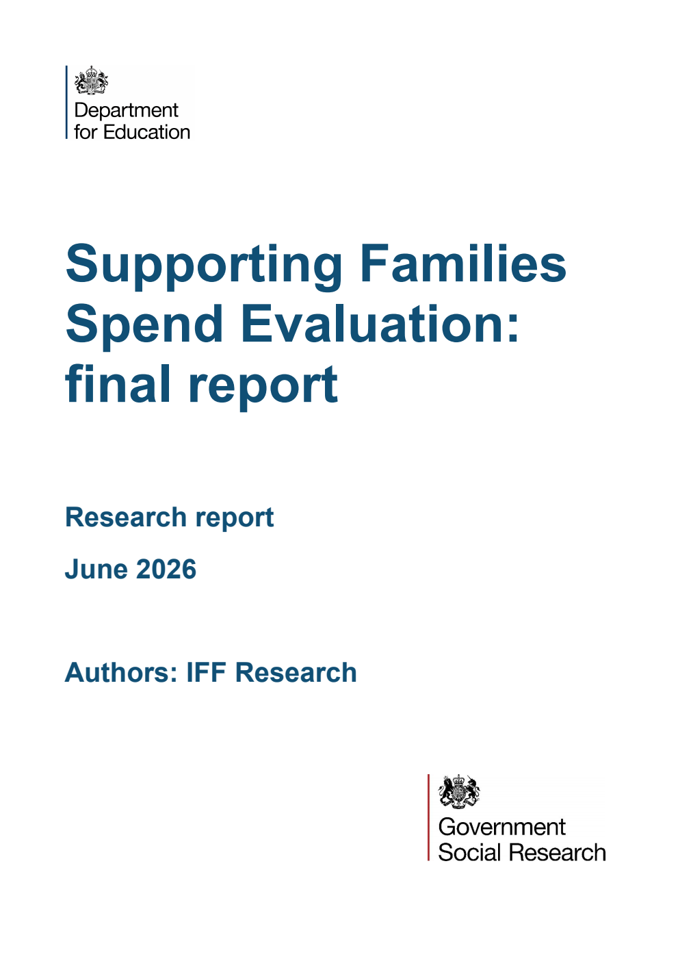 DFERR 1595 Supporting Families Spend Evaluation: final report. Research report. June 2026