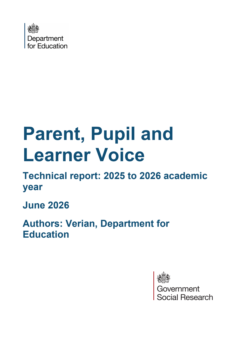 DFERR 1644 Parent, Pupil and Learner Voice. Technical report: 2025 to 2026 academic year. June 2026