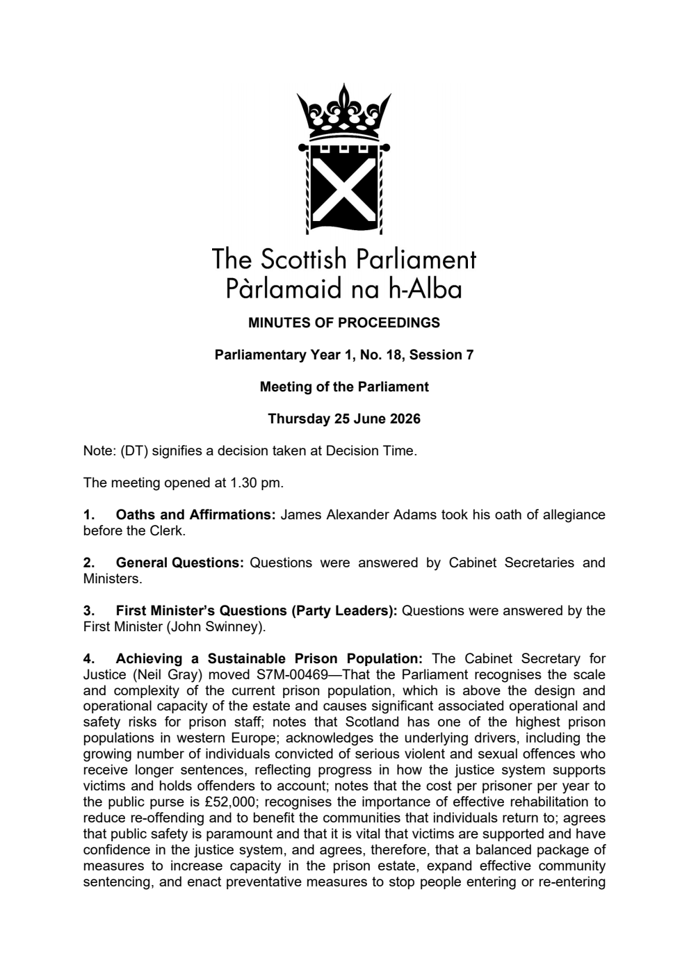 Minutes of Proceedings 25 June 2026 Vol. 1, No. 18 Session 7