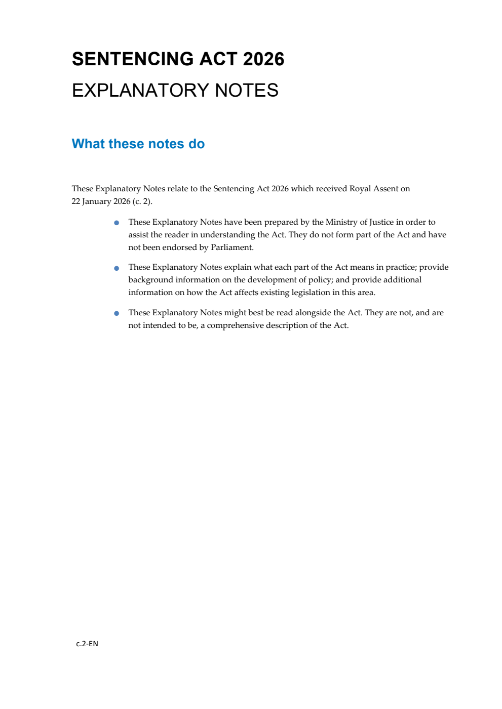 Sentencing Act 2026: Chapter 2 Explanatory Notes