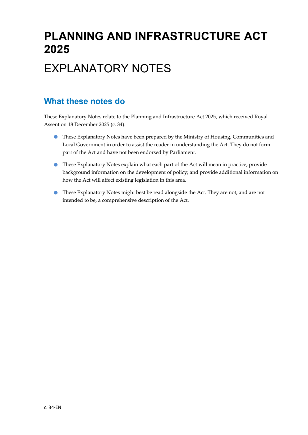 Planning and Infrastructure Act 2025: Chapter 34 Explanatory Notes