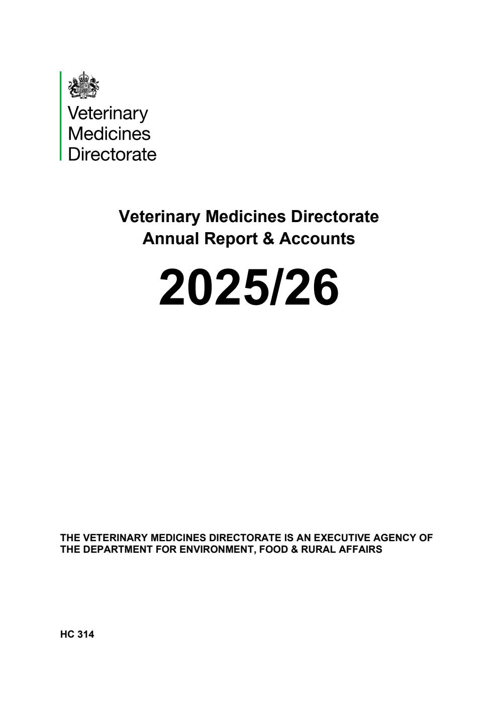 Veterinary Medicines Directorate Annual report and accounts 2025-2026 for the period 1 April 2025 to 31 March 2026