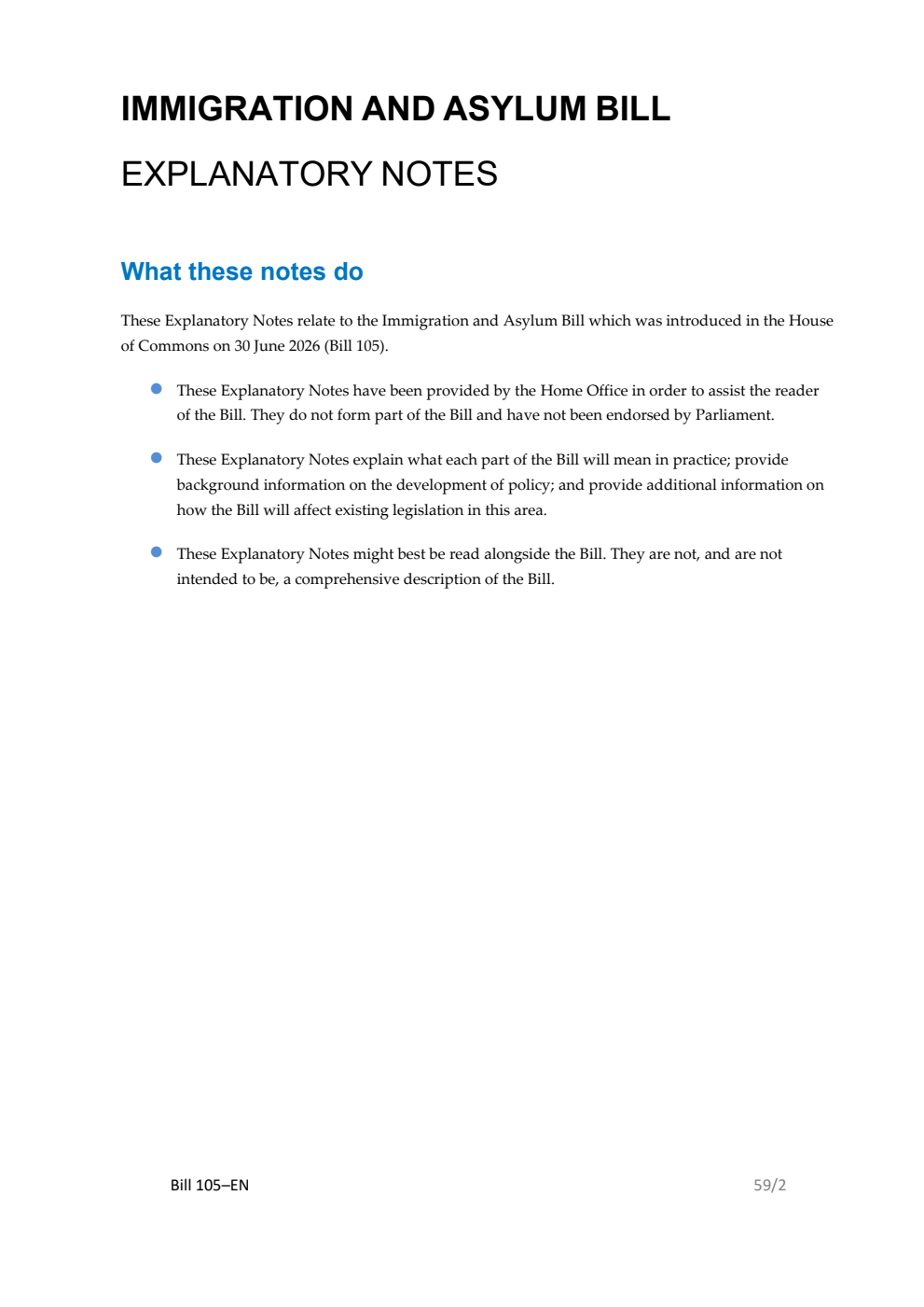 Immigration and Asylum Bill Explanatory Notes