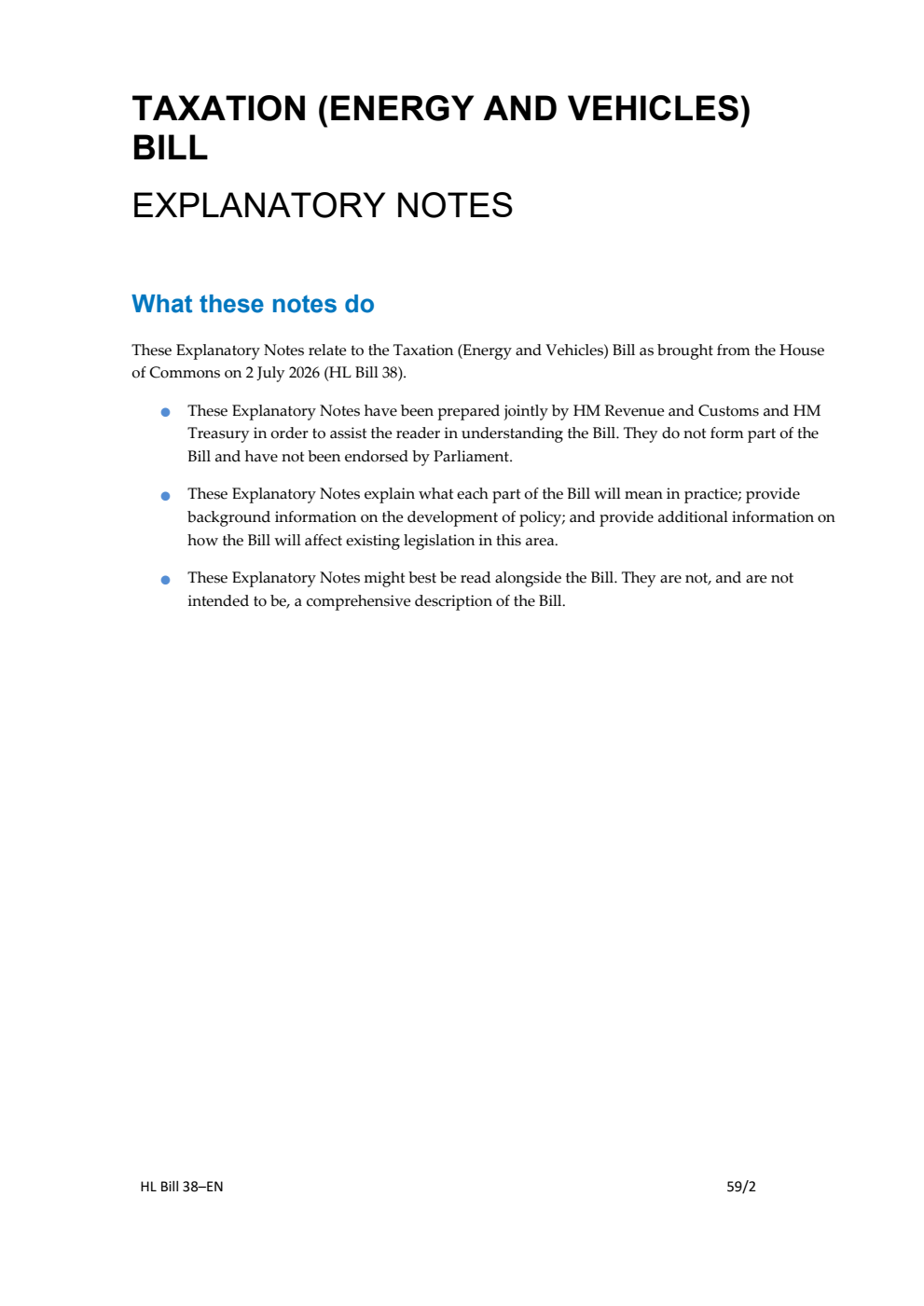 Taxation (Energy and Vehicles) Bill Explanatory Notes