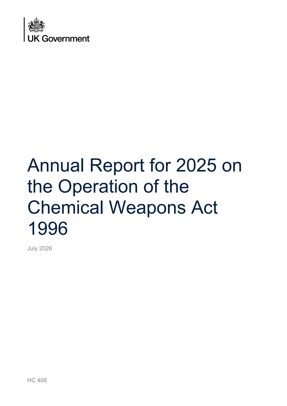Annual Report for 2025 on the Operation of the Chemical Weapons Act 1996