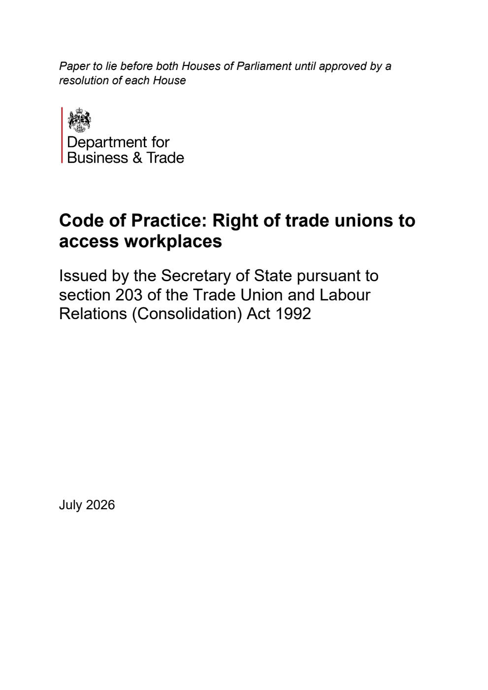 Code of Practice: Right of trade unions to access workplaces