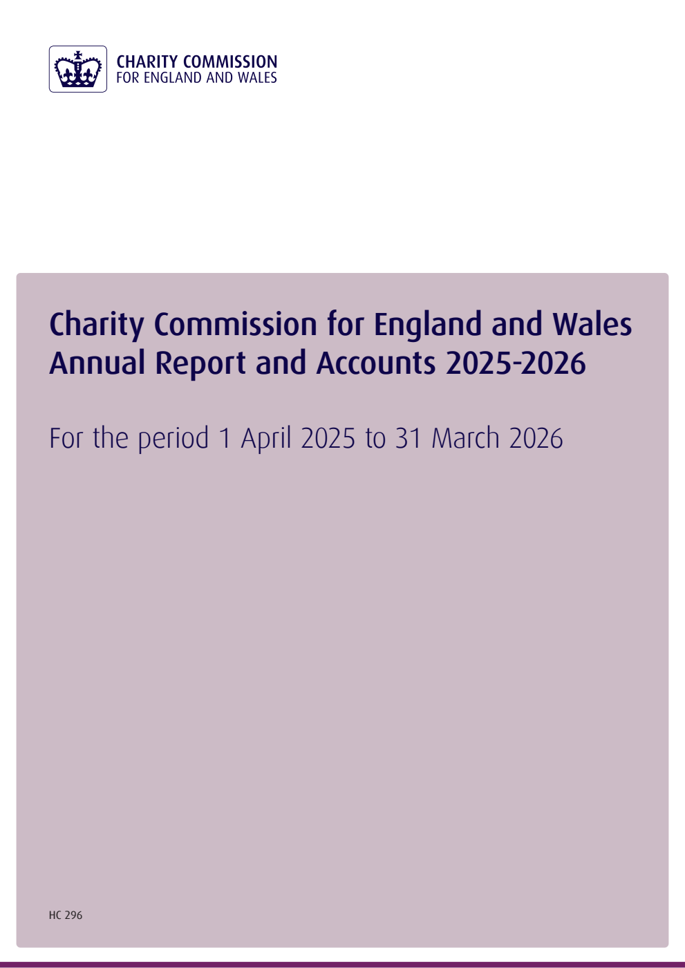 Charity Commission for England and Wales Annual Report and Accounts 2025-2026 for the period 1 April 2025 to 31 March 2026