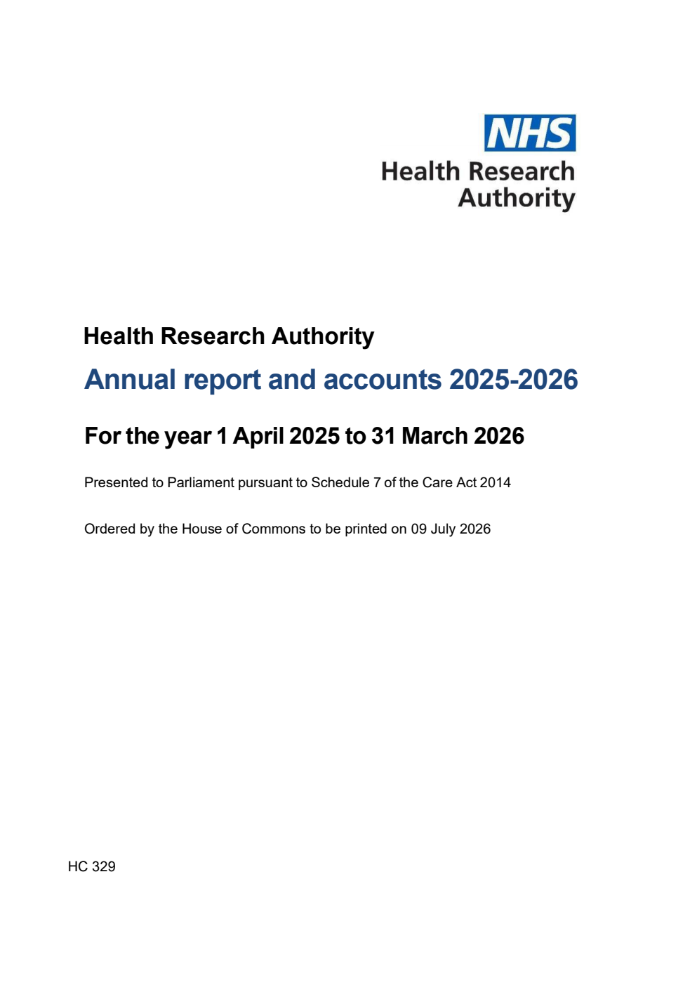 Health Research Authority Annual report and accounts 2025-2026 for the year 1 April 2025 to 31 March 2026