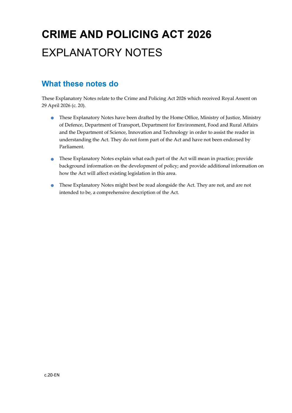 Crime and Policing Act 2026: Chapter 20 Explanatory Notes