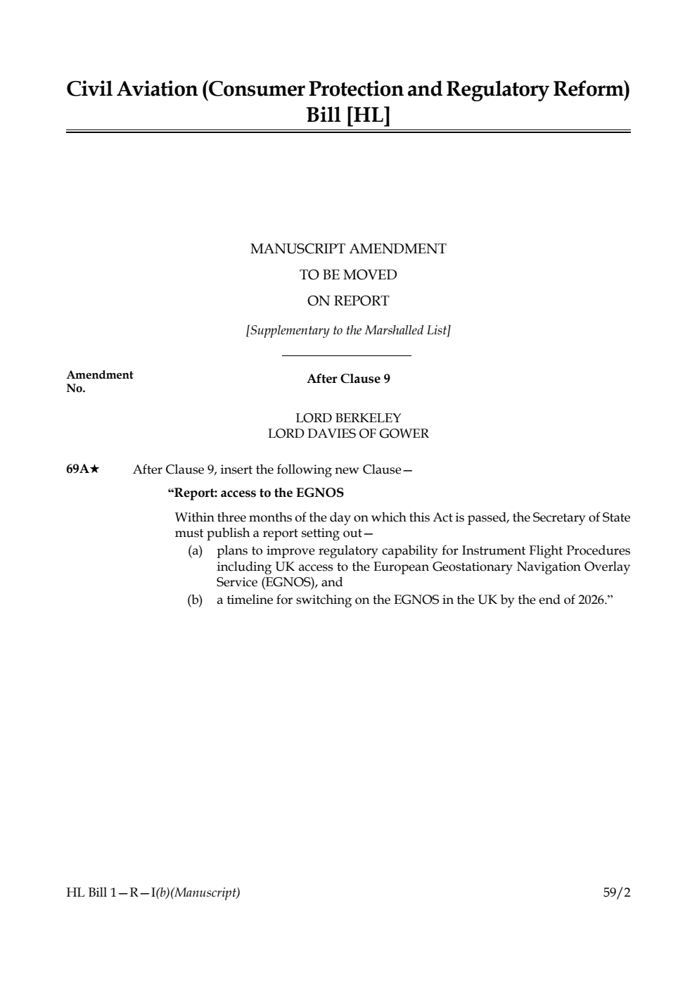 Civil Aviation (Consumer Protection and Regulatory Reform) Bil Manuscript amendment to be moved on report [Supplementary to the Marshalled List] 