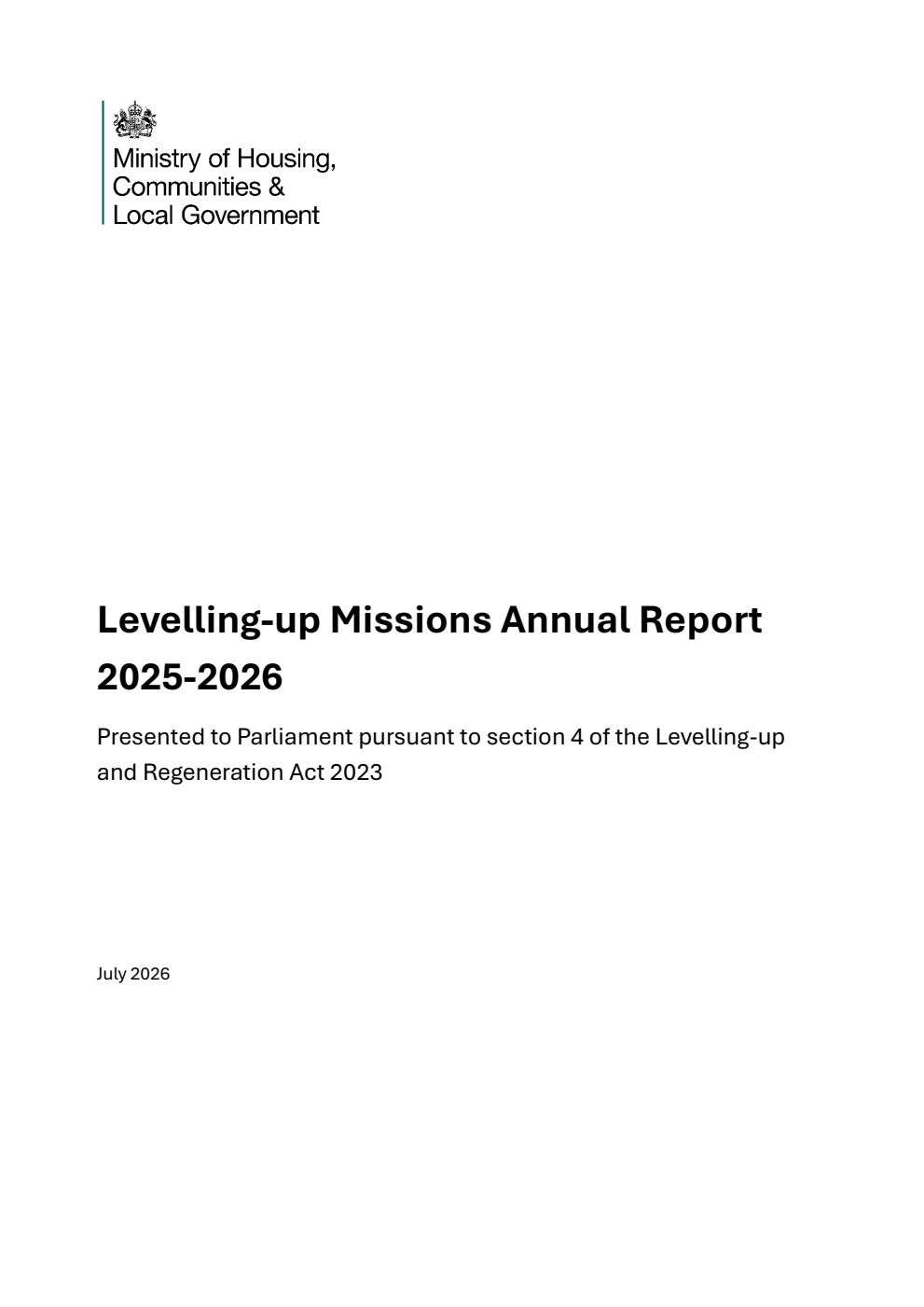 Levelling-up Missions Annual Report 2025-2026