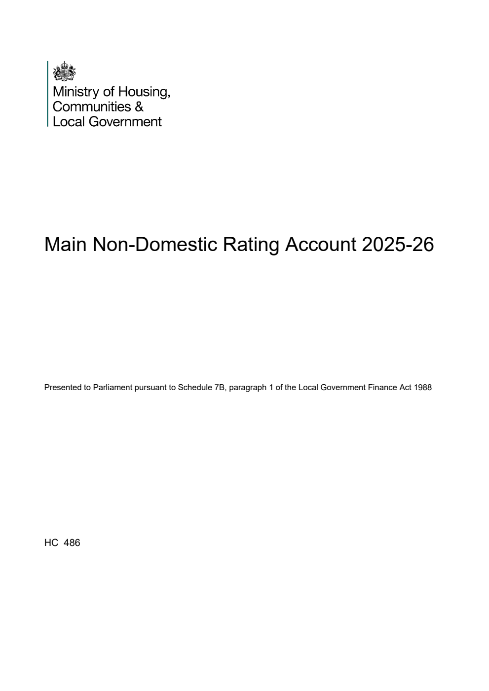 Main Non-Domestic Rating Account 2025-26