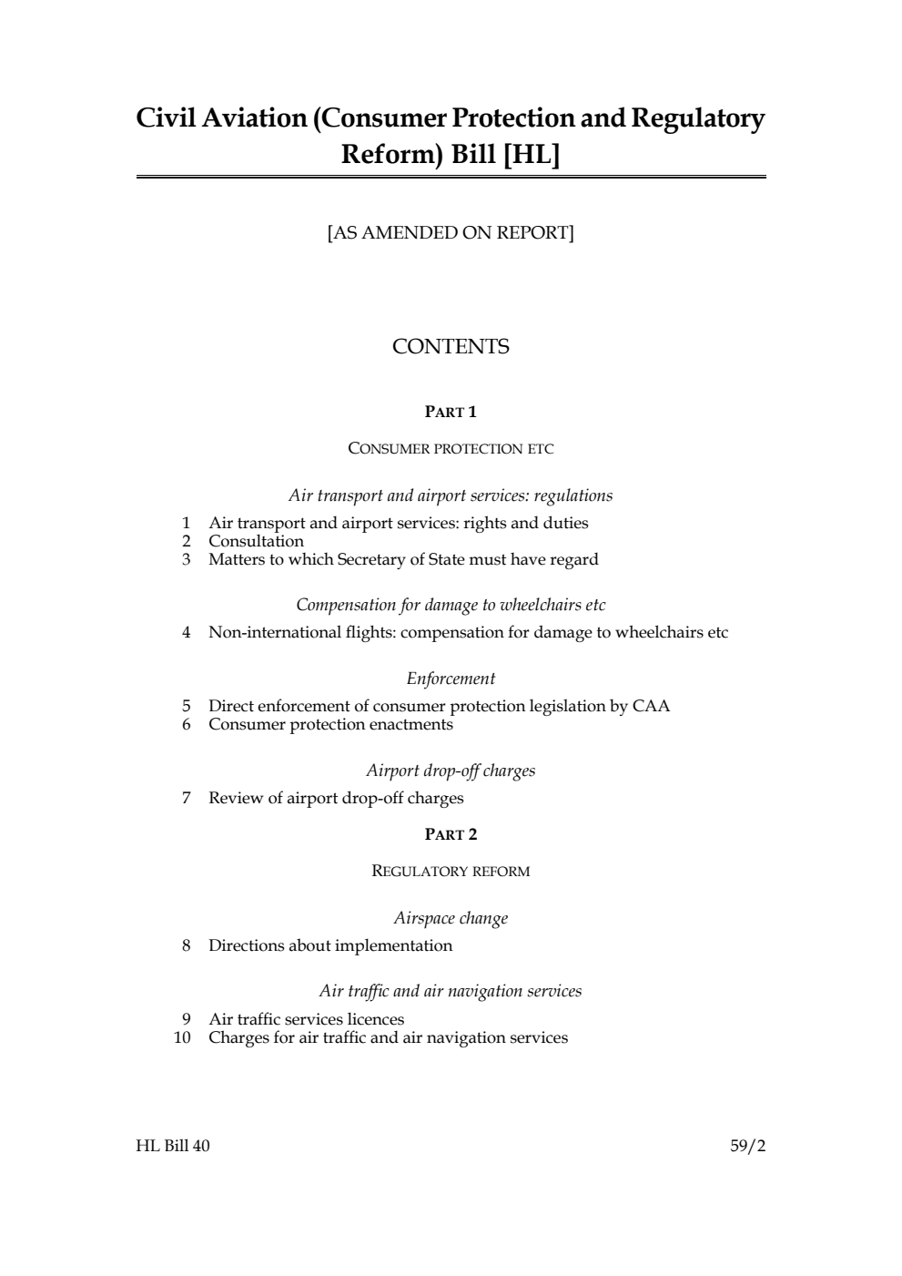 Civil Aviation (Consumer Protection and Regulatory Reform) Bill [as amended on Report]