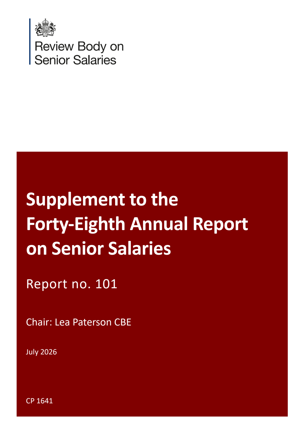 Supplement to the Forty-Eighth Annual Report on Senior Salaries: Report No. 101