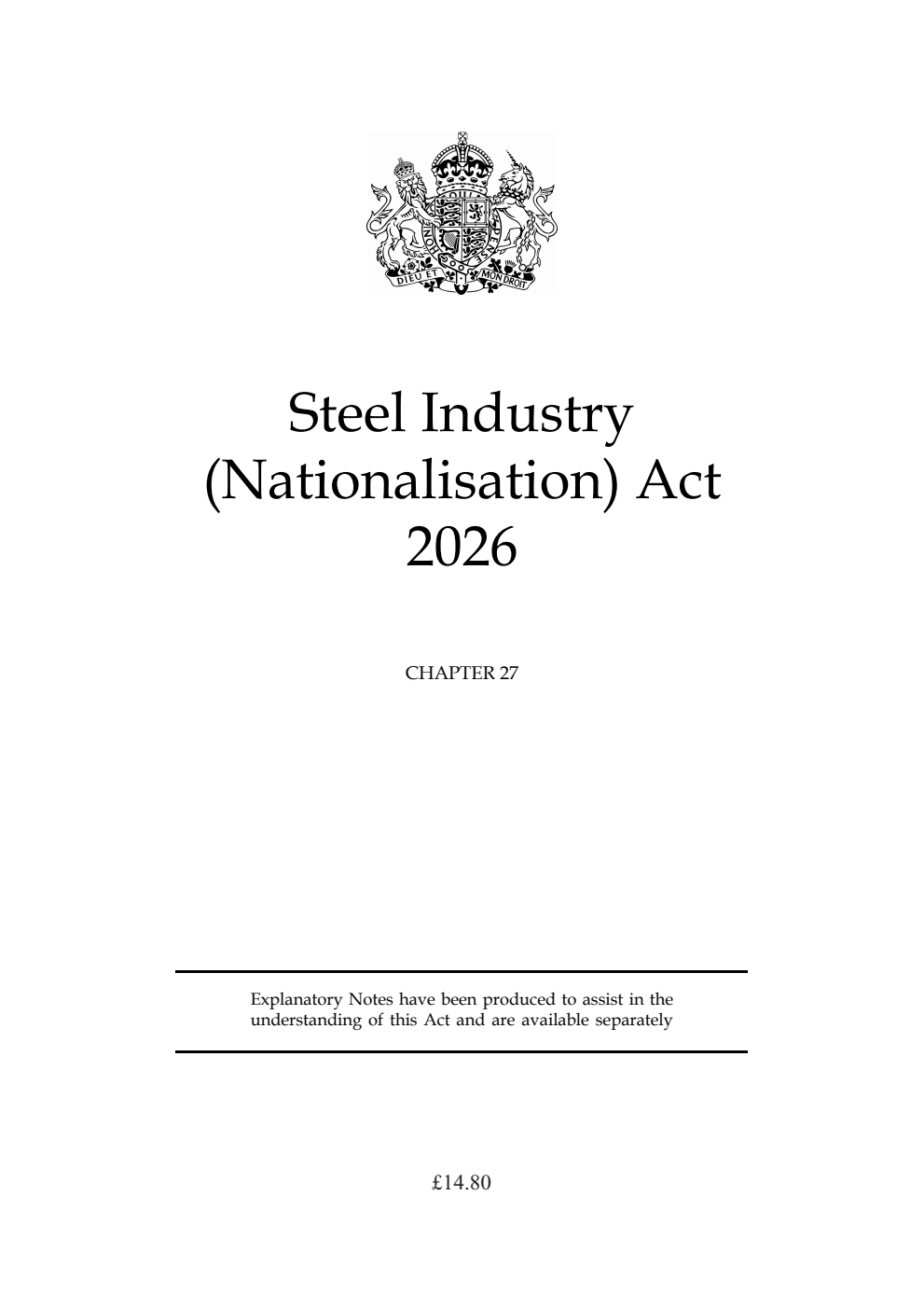Steel Industry (Nationalisation) Act 2026: Chapter 27