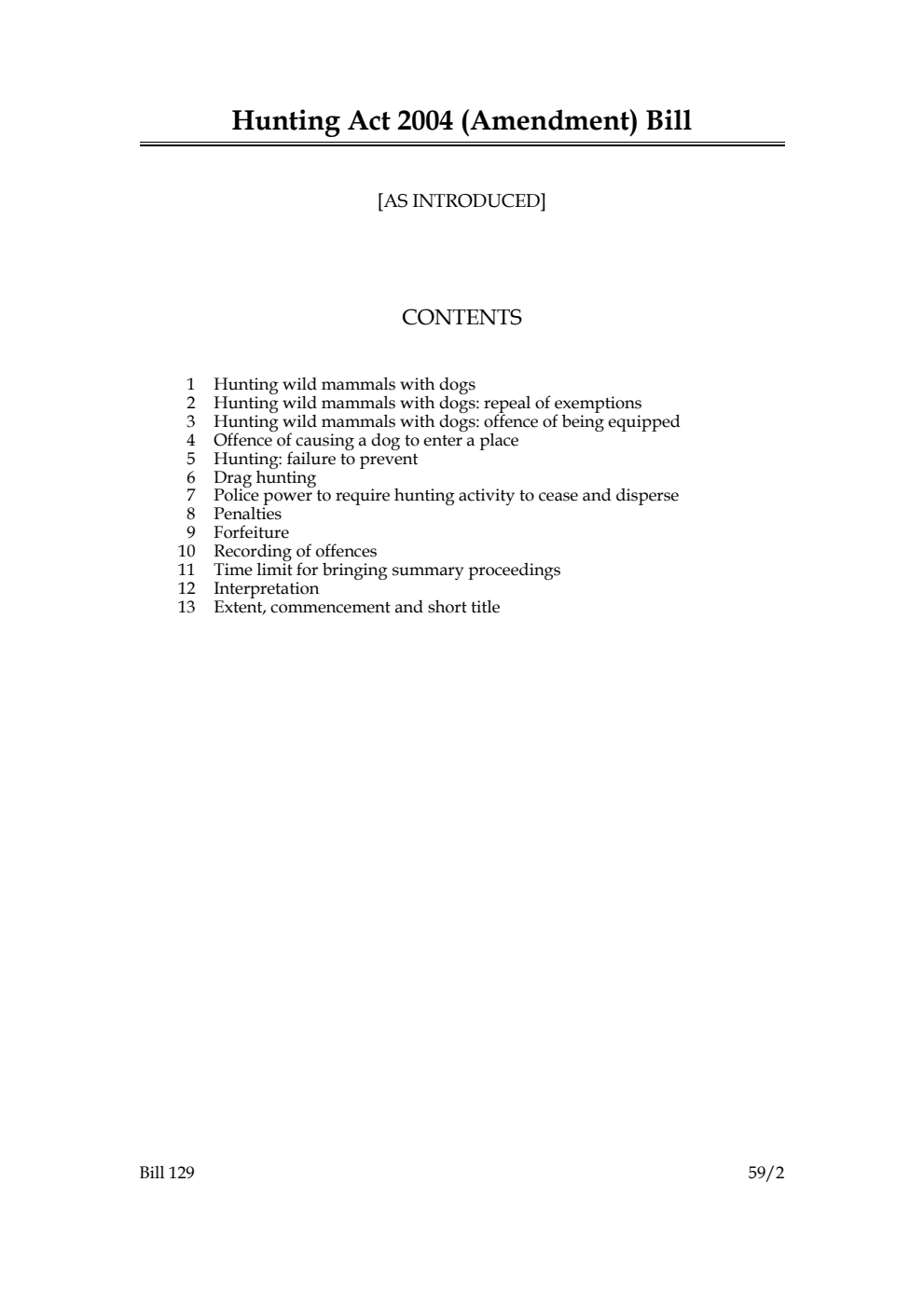 Hunting Act 2004 (Amendment) Bill
