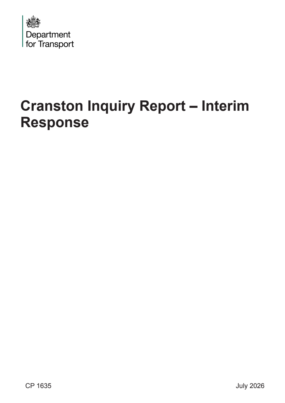 Cranston Inquiry Report – Interim Response