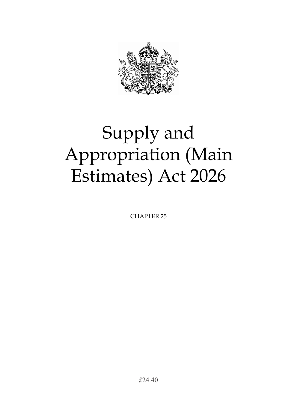 Supply and Appropriation (Main Estimates) Act 2026: Chapter 25