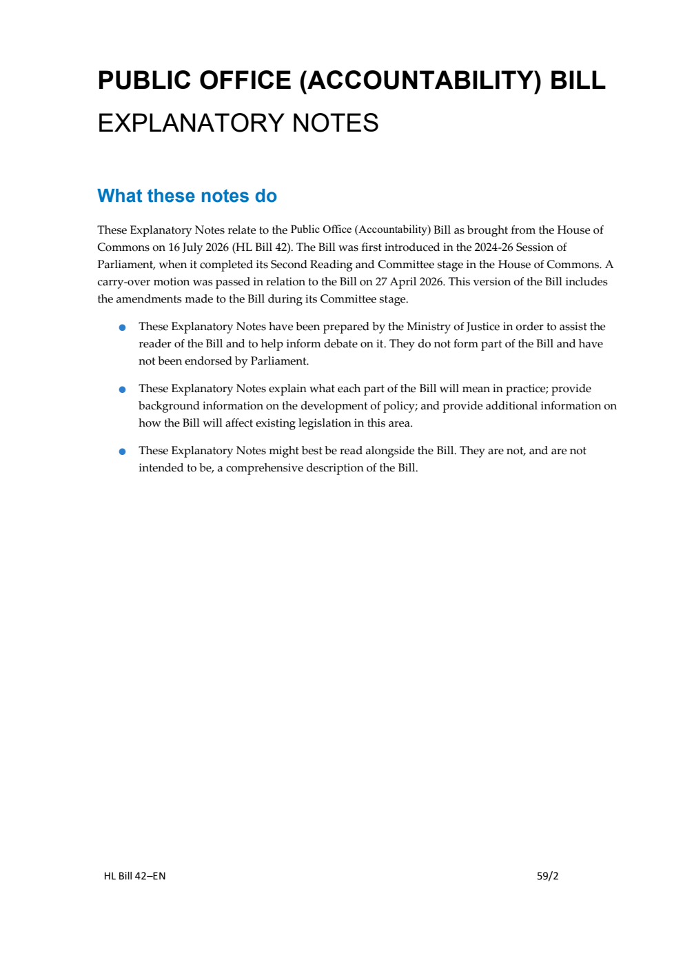 Public Office (Accountability) Bill Explanatory Notes