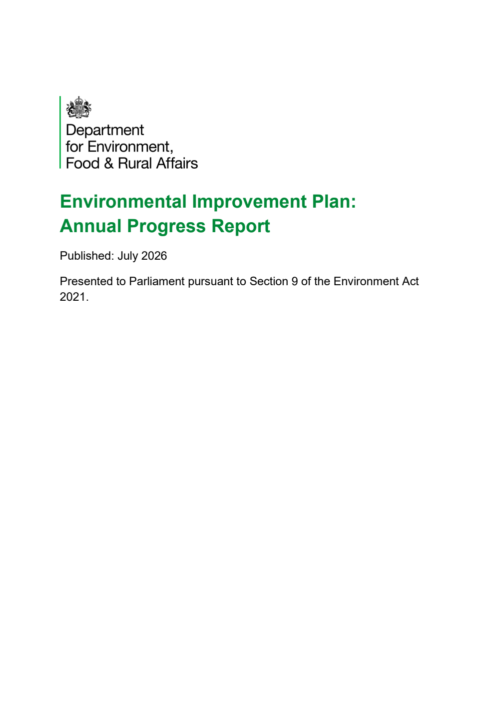 Environmental Improvement Plan: Annual Progress Report April 2025 to March 2026
