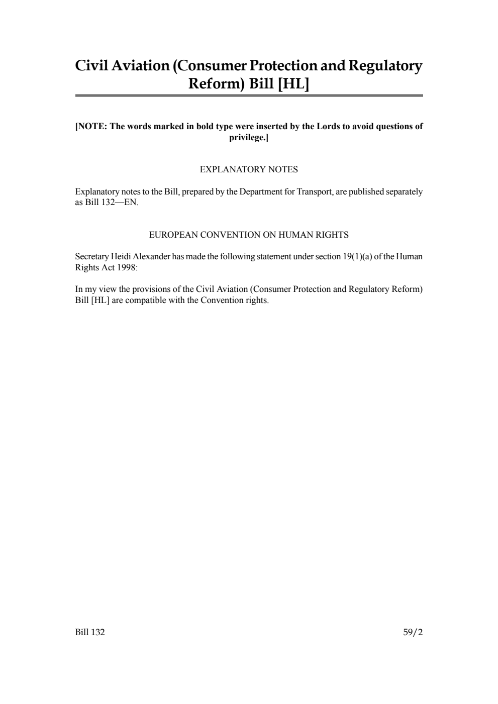Civil Aviation (Consumer Protection and Regulatory Reform) Bill [as brought from the Lords]