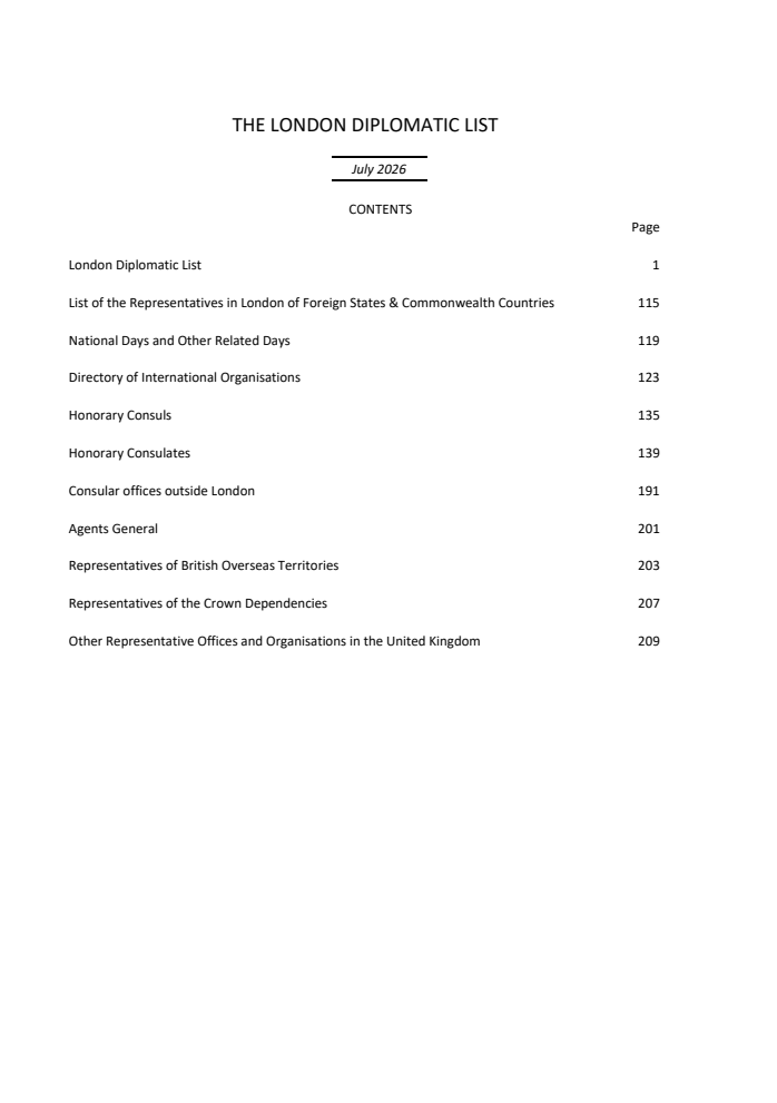 The London Diplomatic List July 2026