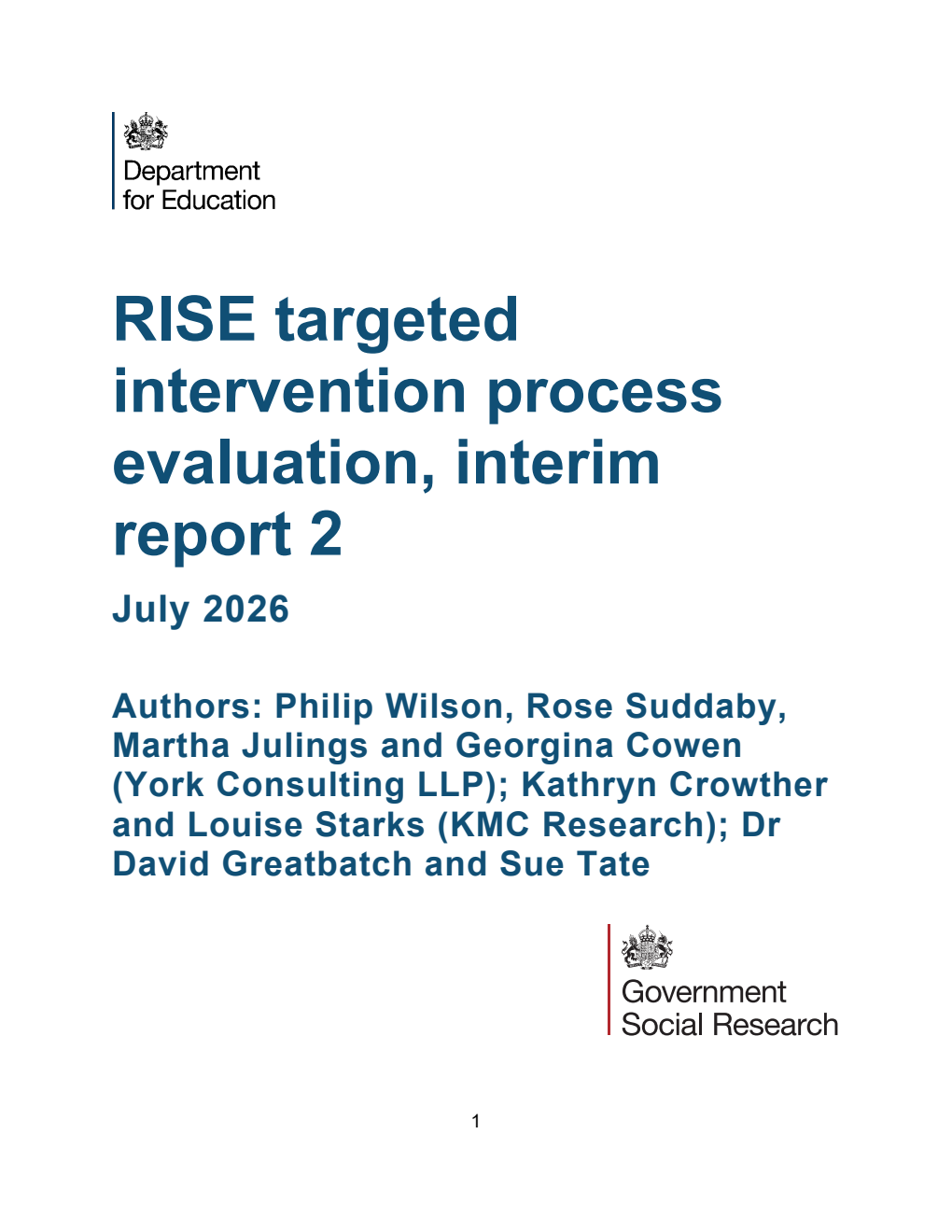 DFE-RR 1637 RISE targeted intervention process evaluation, interim report 2. July 2026