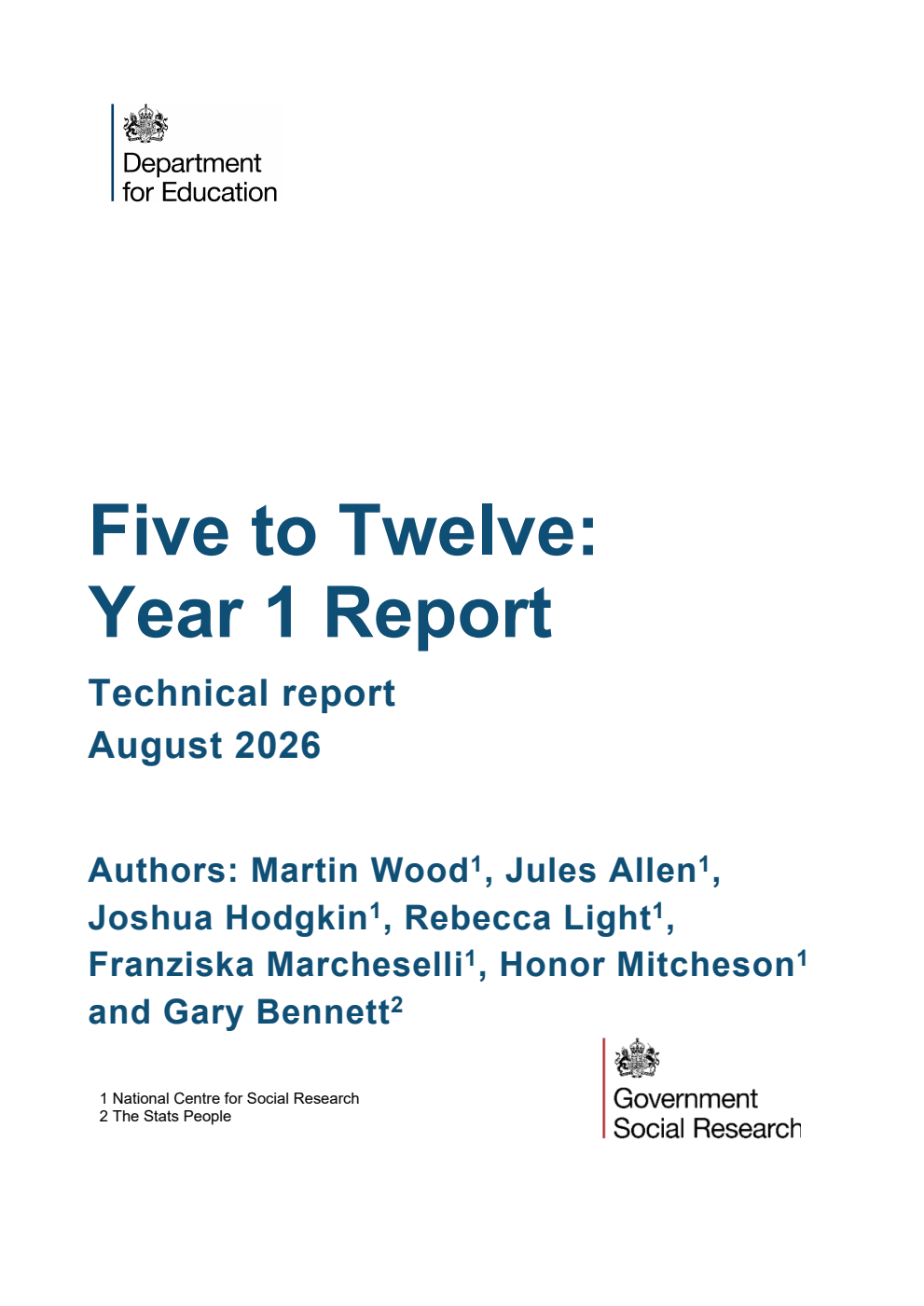 DFE-RR 1621/1 Five to Twelve: Year 1 Report. Technical report. August 2026