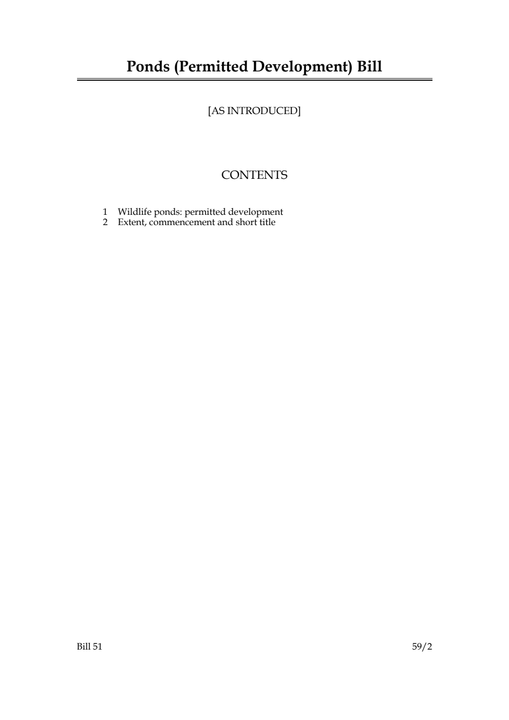 Ponds (Permitted Development) Bill