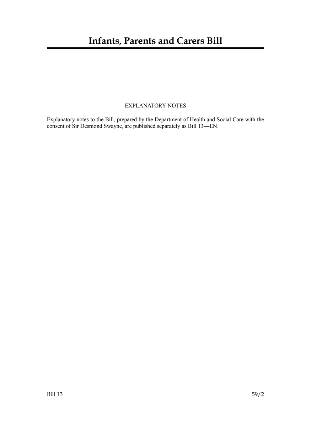 Infants, Parents and Carers Bill