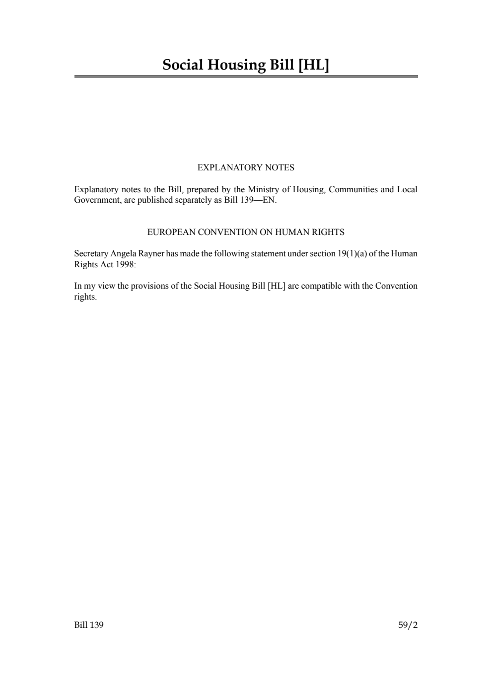 Social Housing Bill [as brought from the Lords]