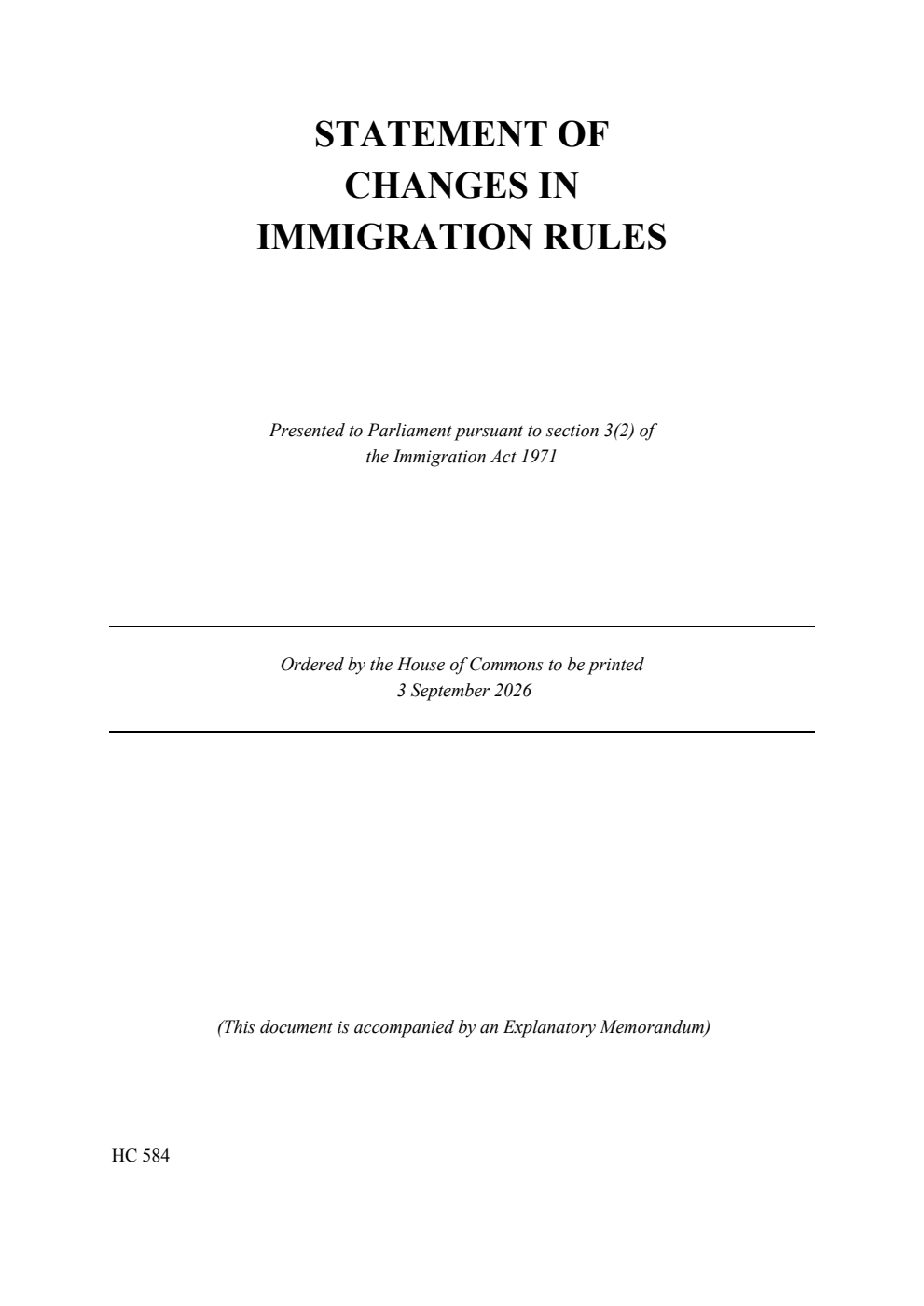 Statement of Changes in Immigration Rules, The changes take effect from 8 October 2026