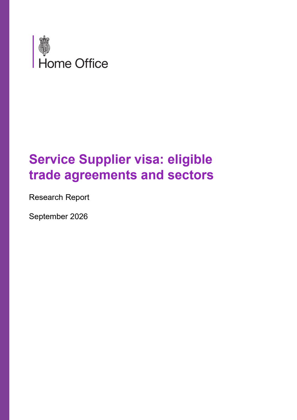 Home Office Research Report Service Supplier visa: eligible trade agreements and sectors